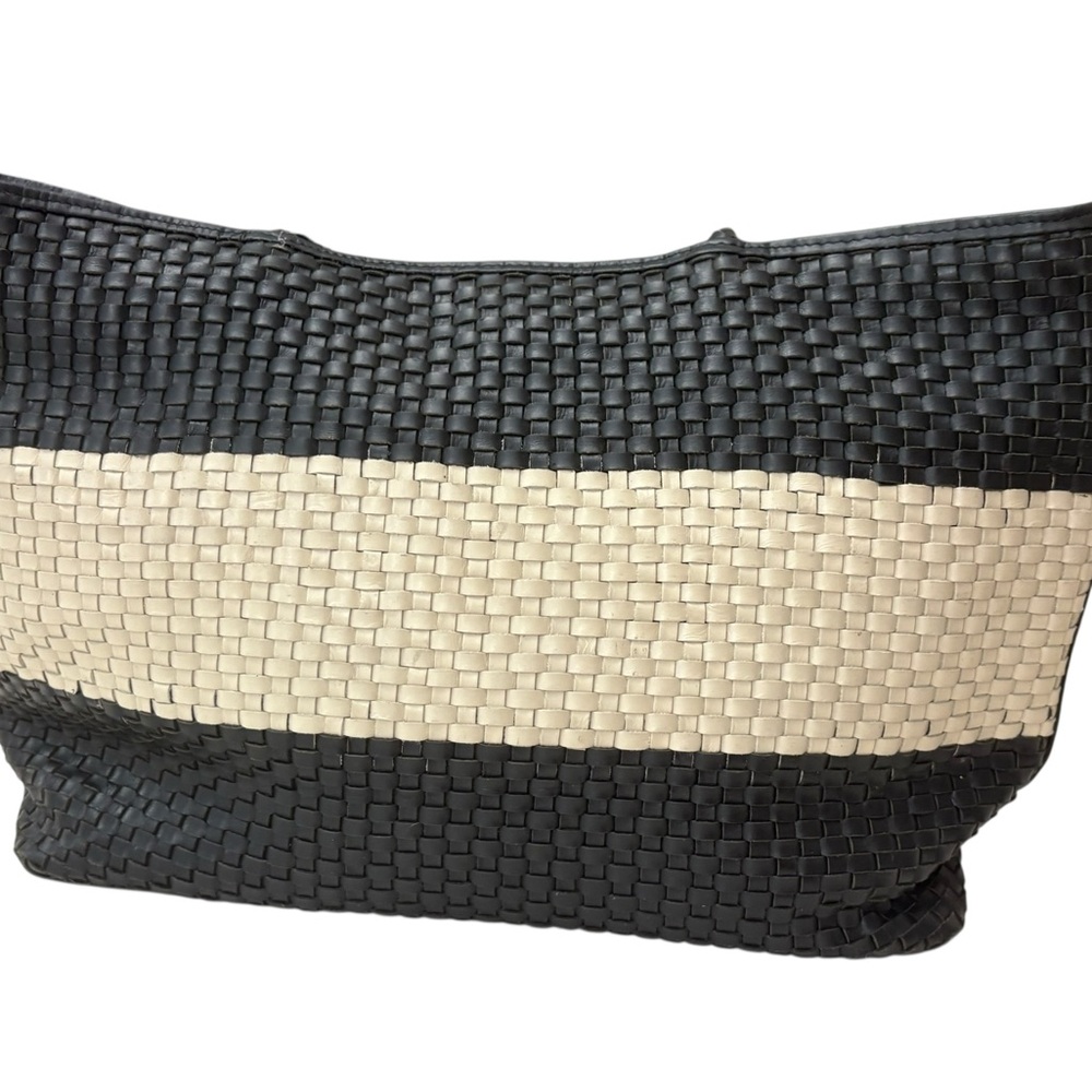 Bembien Emme Leather Woven Handbag Handmade Tote Bag Black White - Picture 3 of 11